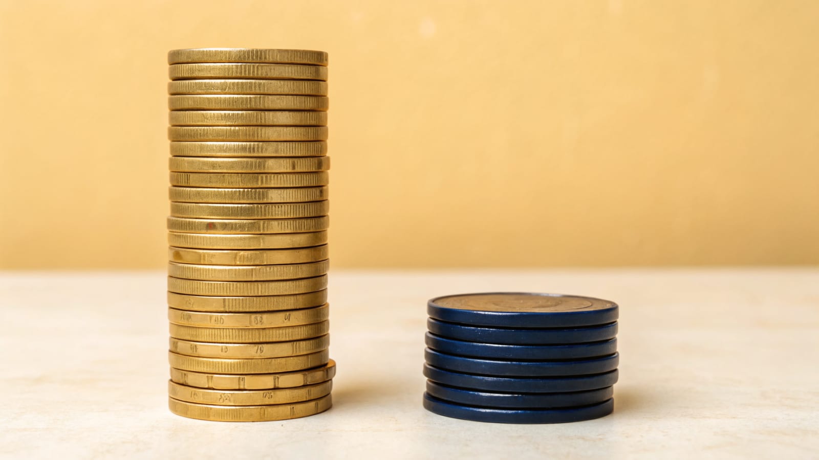 Abstract illustration of a tall stack of points converting into a much shorter stack